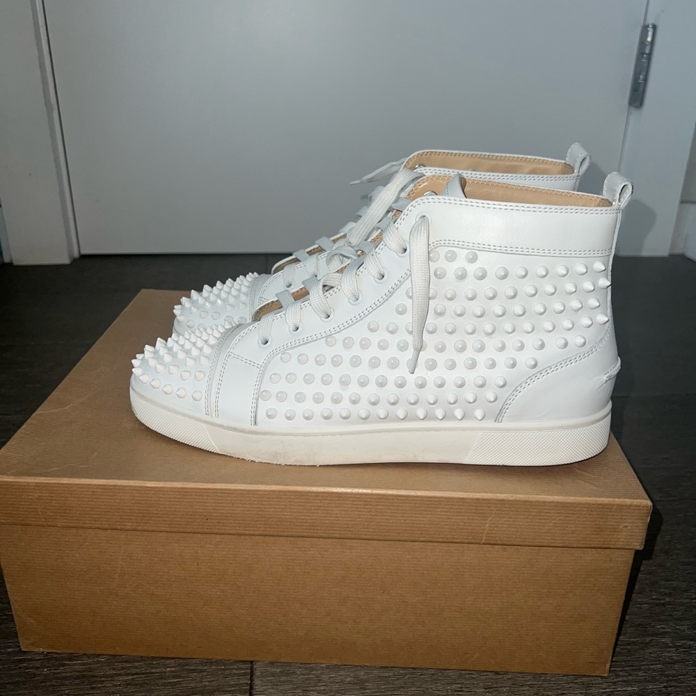 All White Christian Louboutin Spiked Sneakers MEN’S SIZE 11